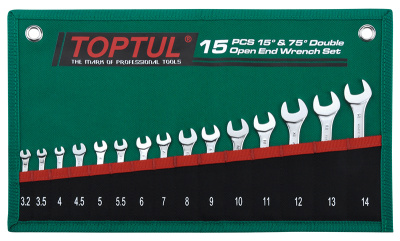 Набор рожковых ключей 15 шт. 3,2-14мм 15°х75° TOPTUL GRAJ1501